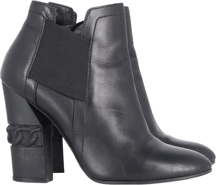 Block Heel Ankle Boots in Black Leather