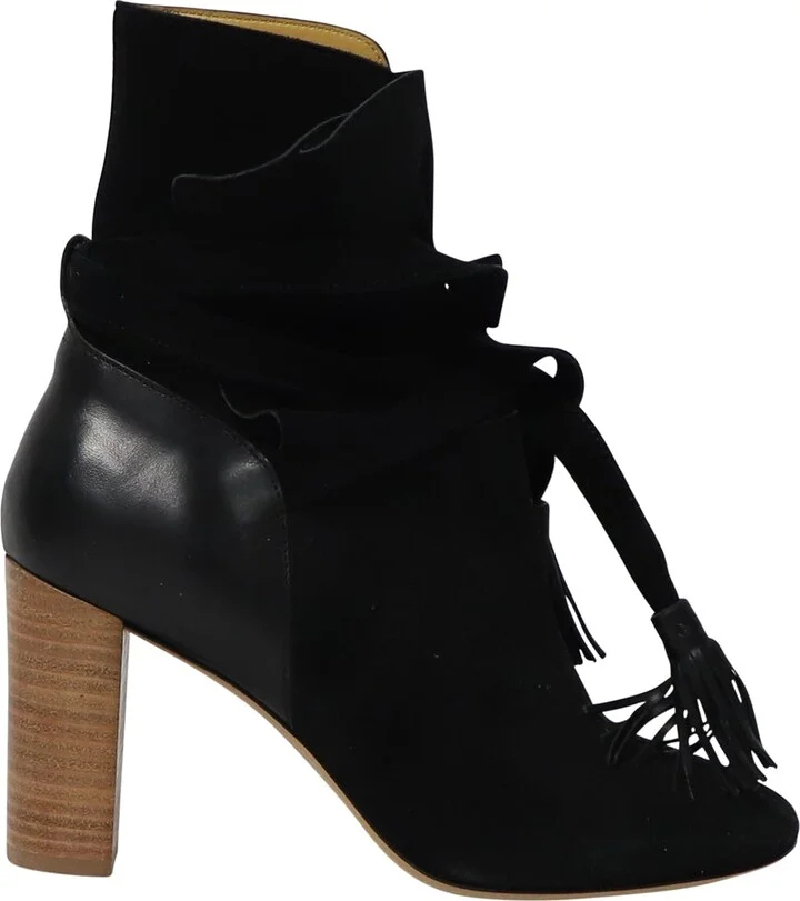 Block Heel Ankle Boots in Black Suede
