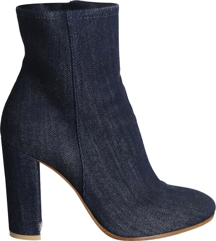 Block Heel Ankle Boots in Blue Denim