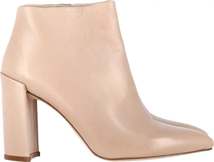 Block-Heel Ankle Boots in Nude Leather