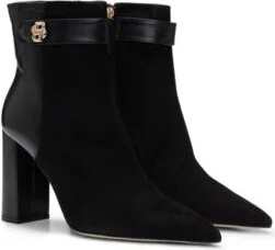 Block-heel ankle boots in suede and leather- Black Women's Boots size 10