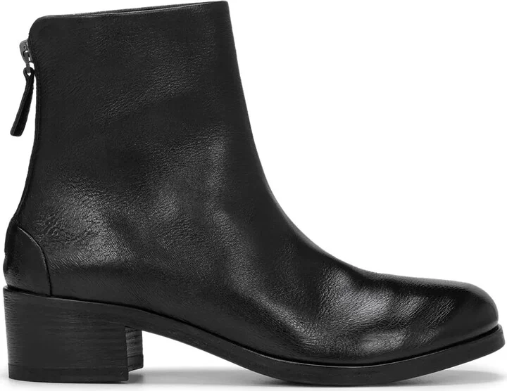 Block-Heel Ankle Leather Boots