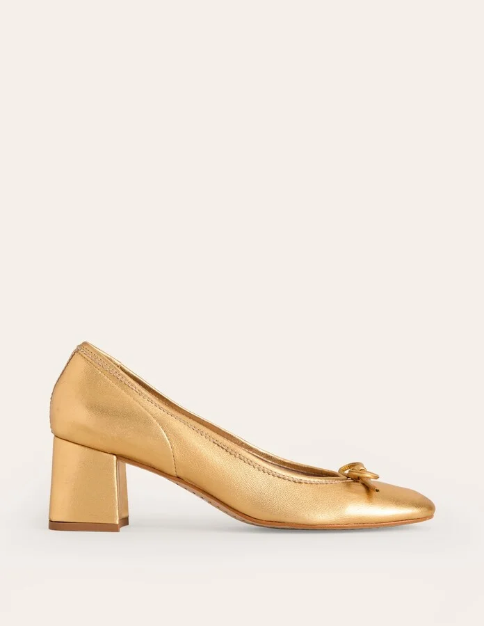 Block Heel Ballet Pumps, Gold Metallic - Image 2