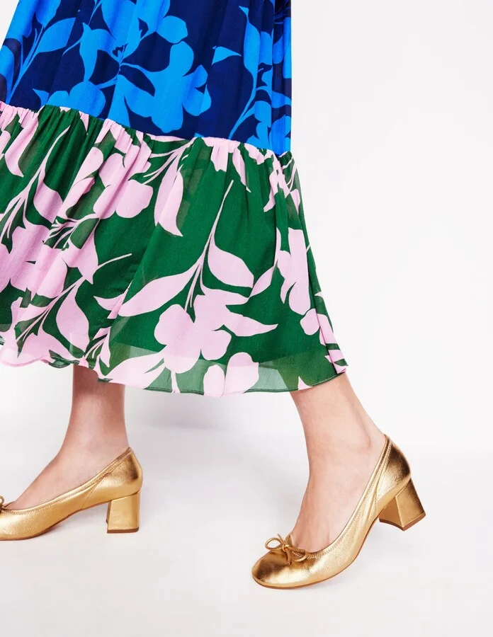 Block Heel Ballet Pumps, Gold Metallic