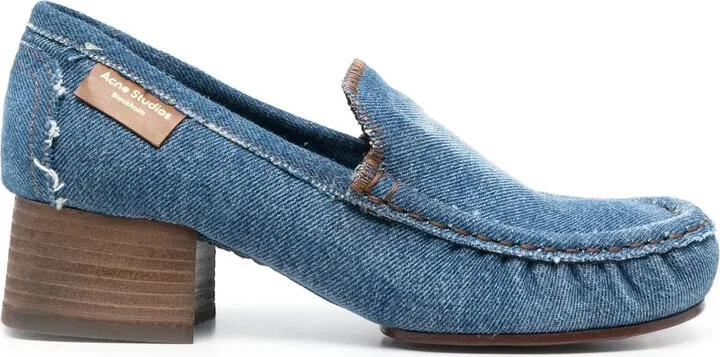 Block-Heel Denim Loafers