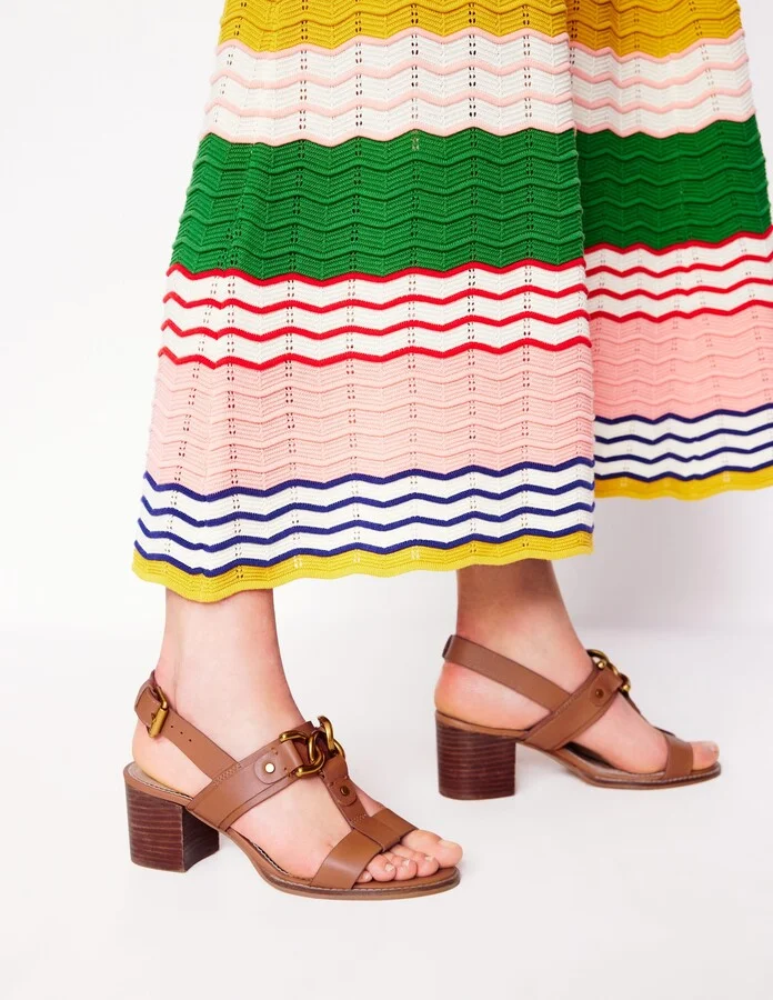 Block Heel Hardware Sandals, Tan - Image 2
