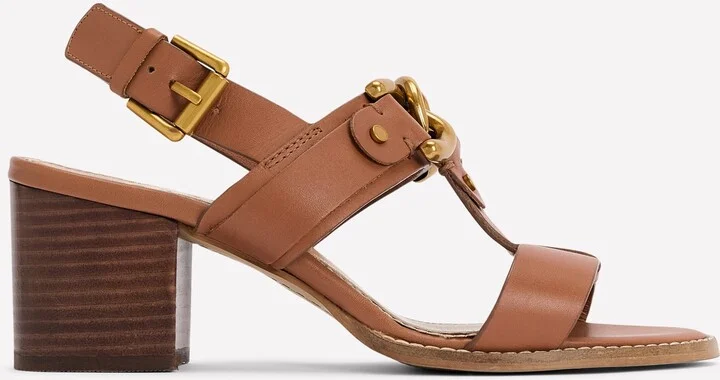 Block Heel Hardware Sandals, Tan