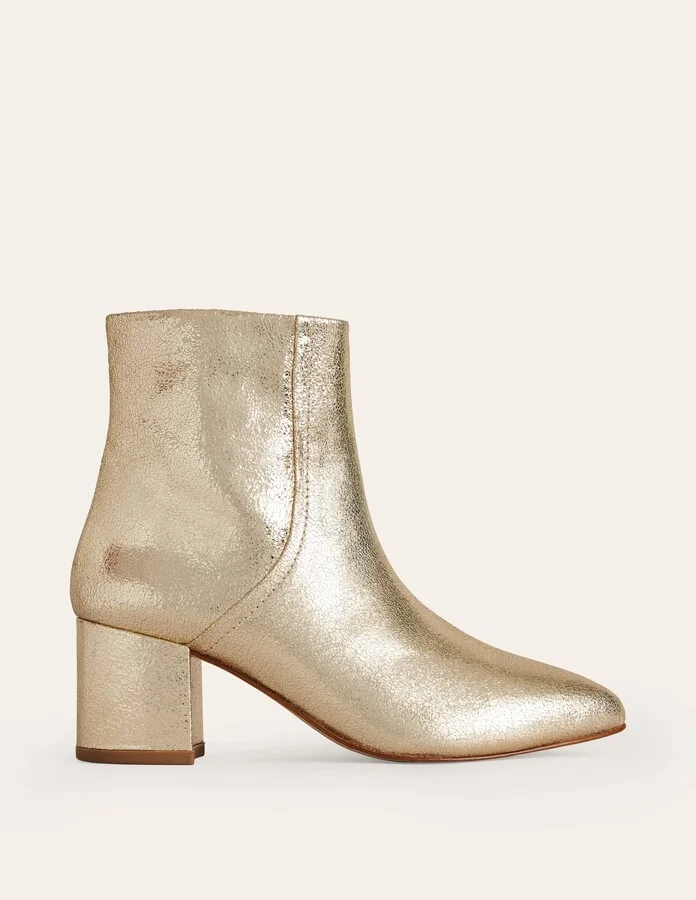 Block Heel Leather Ankle Boots, Gold - Image 2