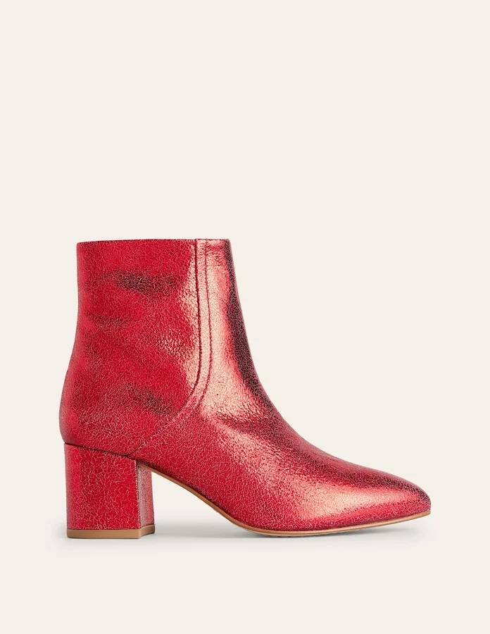 Block Heel Leather Ankle Boots, Gold - Image 3