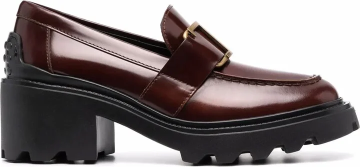 Block-Heel Leather Loafers
