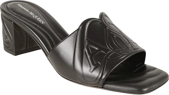 Block Heel Logo Embossed Sandals - Image 2