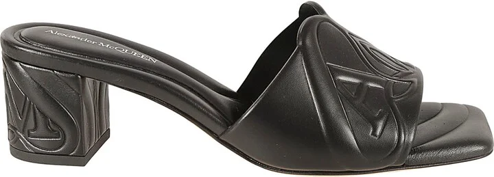 Block Heel Logo Embossed Sandals