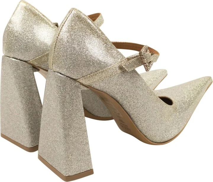 Block Heel Mary Jane Silver Heels