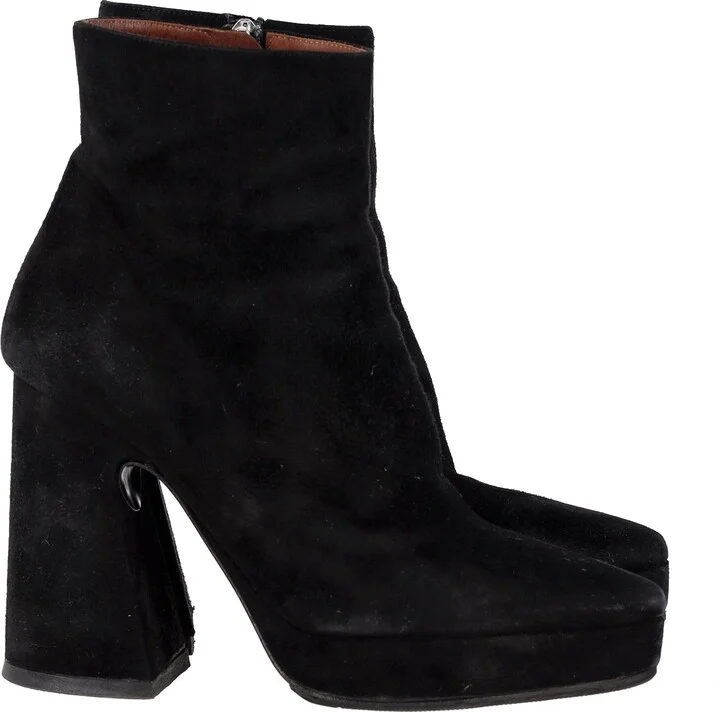 Block Heel Platform Boots in Black Suede