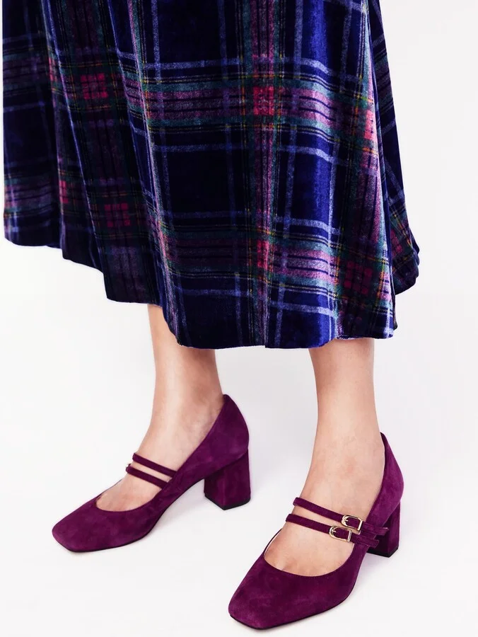 Block Heel Pump, Damson Suede