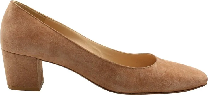 Block Heel Pumps in Brown Suede