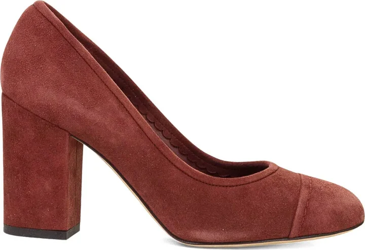 Block-Heel Suede Pumps