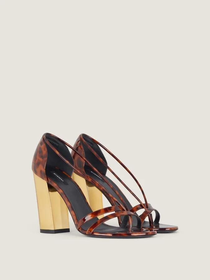 Block heeled sandals in tortoise shell patent leather - Image 2
