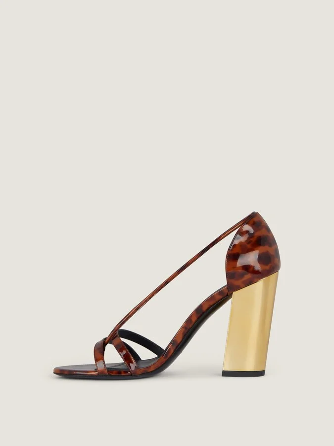 Block heeled sandals in tortoise shell patent leather - Image 3