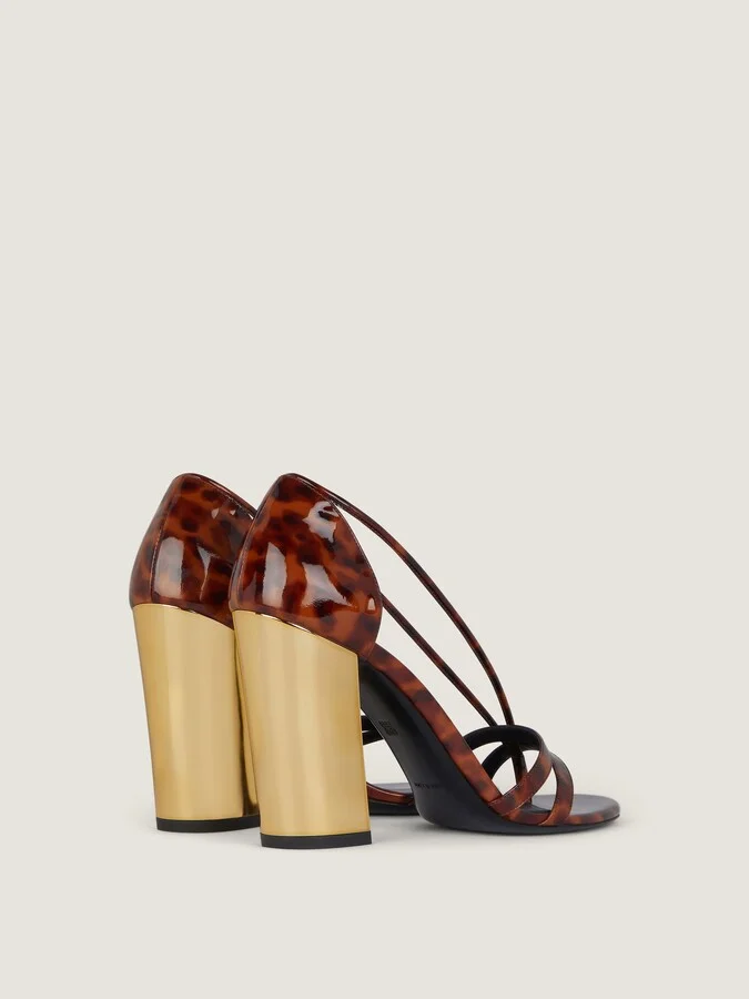 Block heeled sandals in tortoise shell patent leather - Image 4