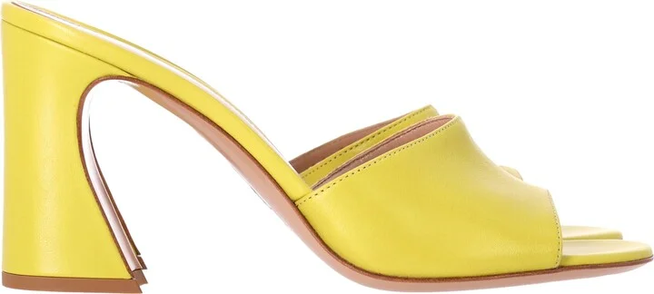 Block Slide Heels in Yellow Leather