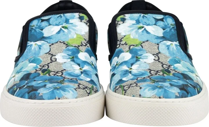 Bloom Flower Print Blue GG Supreme Coated Canvas Slip Sneakers 407362 8471 - Image 3