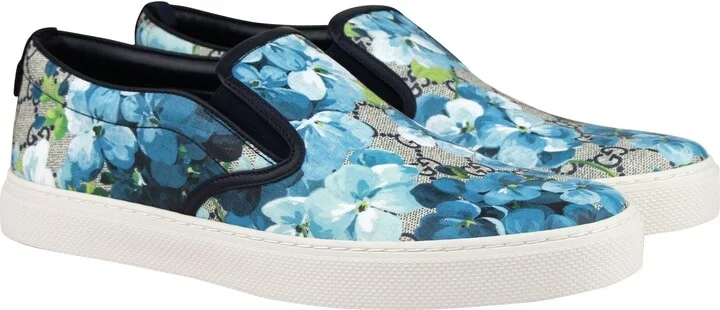 Bloom Flower Print Blue GG Supreme Coated Canvas Slip Sneakers 407362 8471 - Image 4