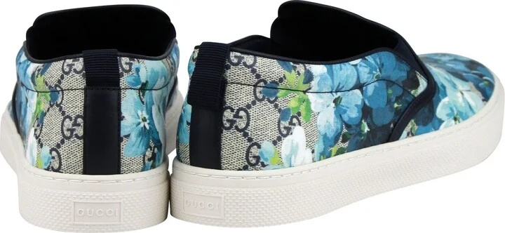 Bloom Flower Print Blue GG Supreme Coated Canvas Slip Sneakers 407362 8471 - Image 5