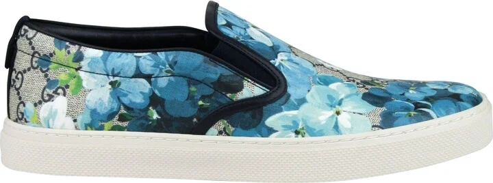 Bloom Flower Print Blue GG Supreme Coated Canvas Slip Sneakers 407362 8471 - Image 6