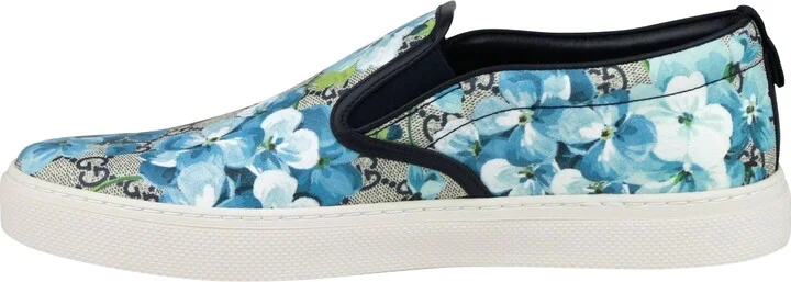 Bloom Flower Print Blue GG Supreme Coated Canvas Slip Sneakers 407362 8471 - Image 7