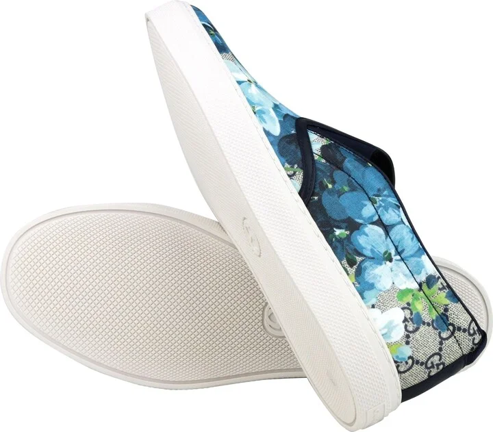 Bloom Flower Print Blue GG Supreme Coated Canvas Slip Sneakers 407362 8471 - Image 8