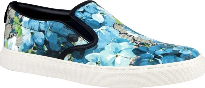 Bloom Flower Print Blue GG Supreme Coated Canvas Slip Sneakers 407362 8471 - Image 11