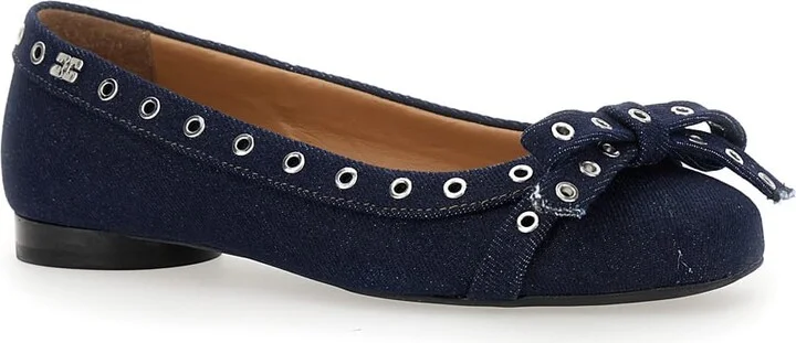 Blue Ballet Flats With Eyelet Details In Cotton Woman - Image 2