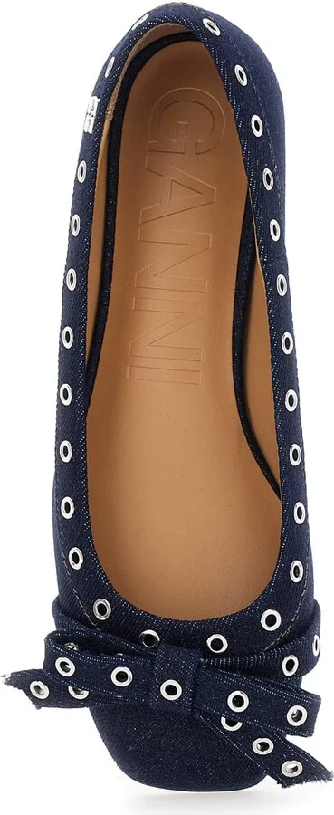 Blue Ballet Flats With Eyelet Details In Cotton Woman - Image 4