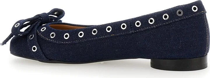 Blue Ballet Flats With Eyelet Details In Cotton Woman - Image 3
