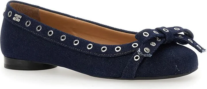 Blue Ballet Flats With Eyelet Details In Cotton Woman - Image 2