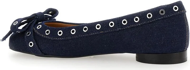 Blue Ballet Flats With Eyelet Details In Cotton Woman - Image 3