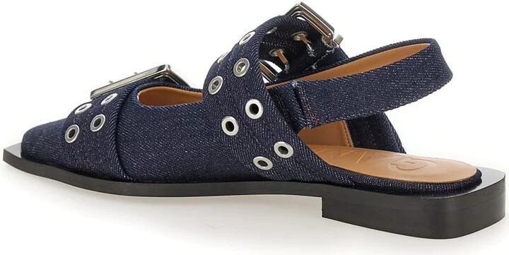 Blue Ballet Shoes With Double Buckle In Denim Woman - Image 3