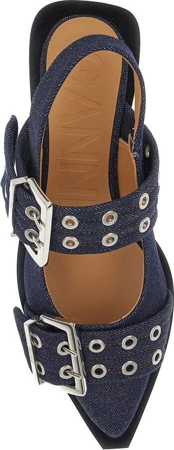Blue Ballet Shoes With Double Buckle In Denim Woman - Image 4
