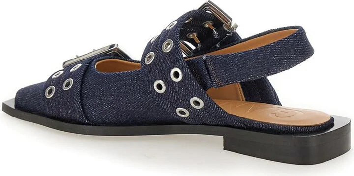 Blue Ballet Shoes With Double Buckle In Denim Woman - Image 3