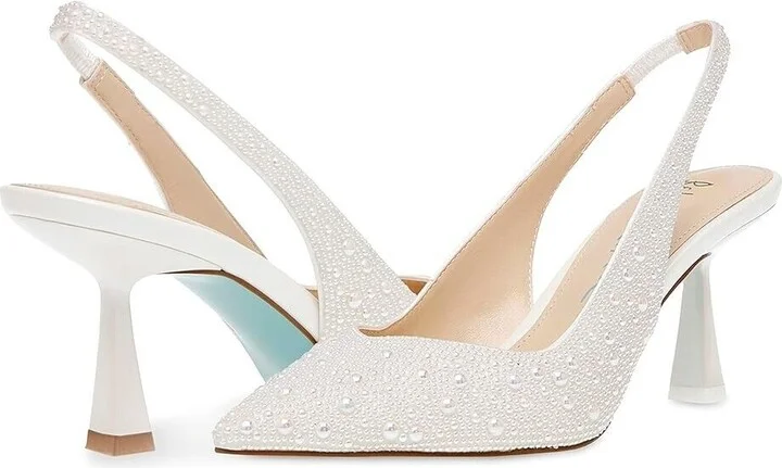 Blue by Betsey Johnson Clark Pump Women 9.5 Ivory Embellished Spool Heel ZPO2451