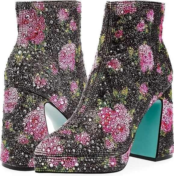 Blue by Betsey Johnson Della Women's Shoes Black/Pink Floral : 6 M, Synthetic