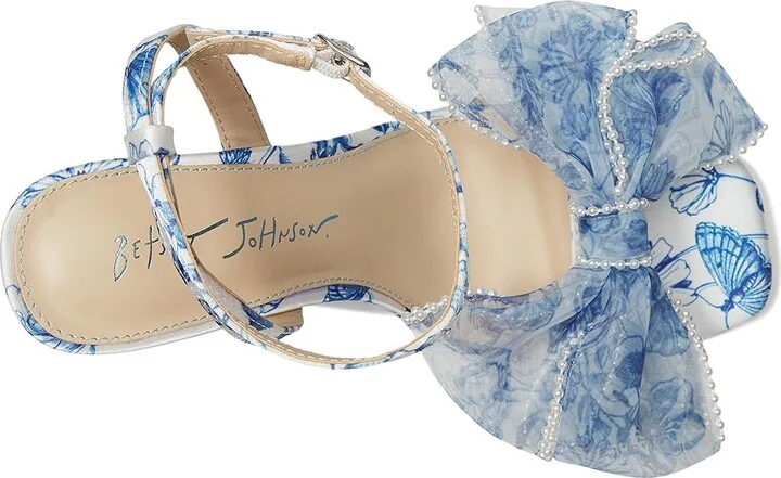 Blue by Betsey Johnson Fawn Women's Wedge Shoes White/Blue Floral : 9.5 M, Leather - Image 2