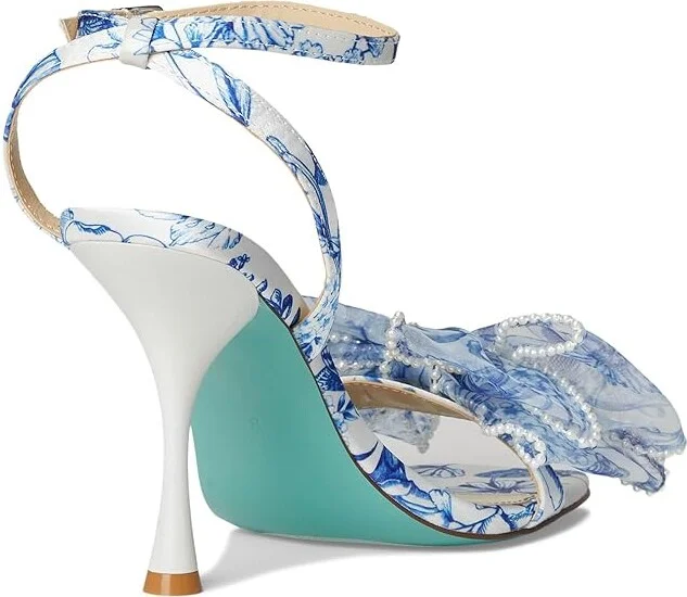 Blue by Betsey Johnson Fawn Women's Wedge Shoes White/Blue Floral : 9.5 M, Leather - Image 4