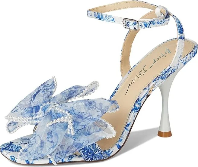Blue by Betsey Johnson Fawn Women's Wedge Shoes White/Blue Floral : 9.5 M, Leather - Image 5