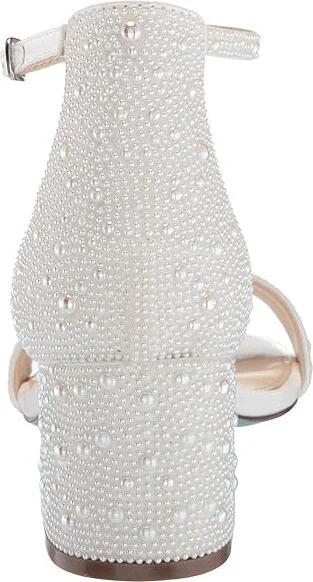 Blue by Betsey Johnson Mari Heeled Sandal Women's Shoes White : 5.5 M, Textile - Image 5
