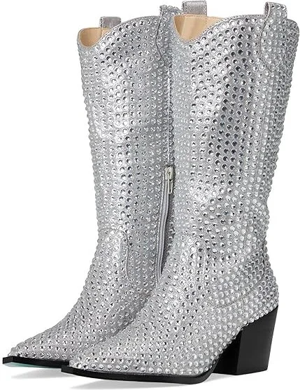 Blue by Betsey Johnson Randy Women's Boots Silver : 7.5 M, Rubber