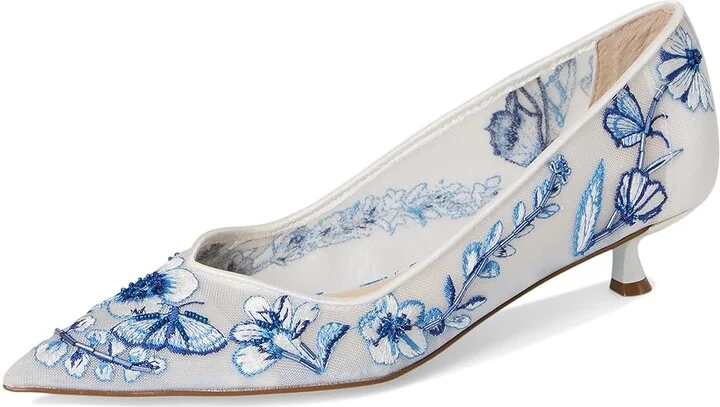 Blue by Betsey Johnson Santo High Women's Heels White Blue Floral : 6 M, Leather/Rubber - Image 5