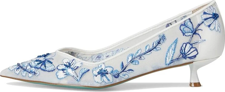 Blue by Betsey Johnson Santo High Women's Heels White Blue Floral : 6 M, Leather/Rubber - Image 6