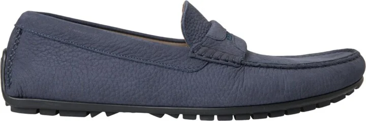 Blue Calf Leather Slip On Moccasin Men's Shoes